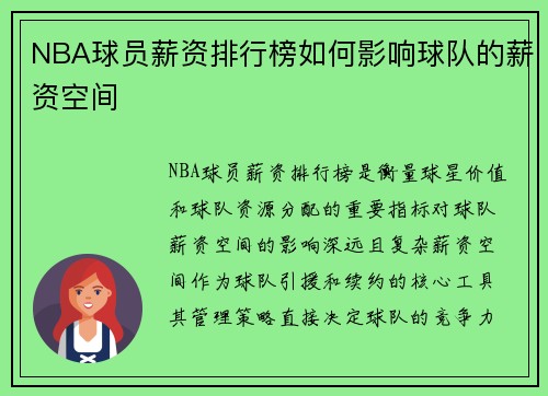 NBA球员薪资排行榜如何影响球队的薪资空间